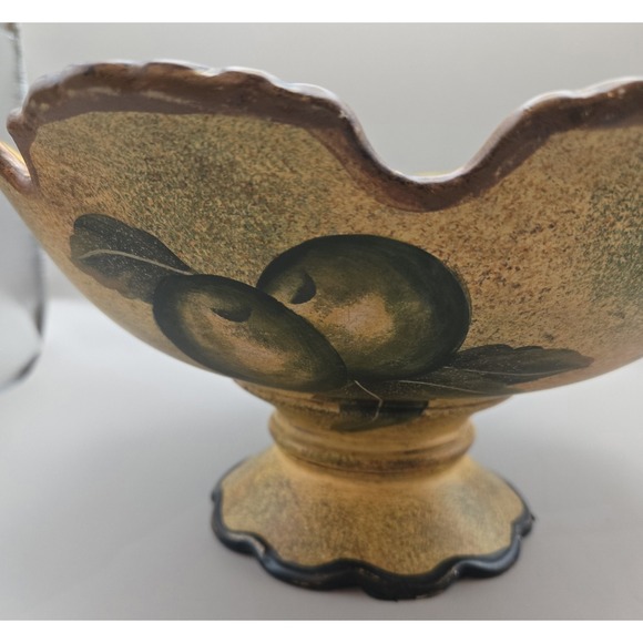 Unmarked Other - Pedestal Fruit Bowl, Large Italian Style VTG Gold And Brown Edges Light Weight.